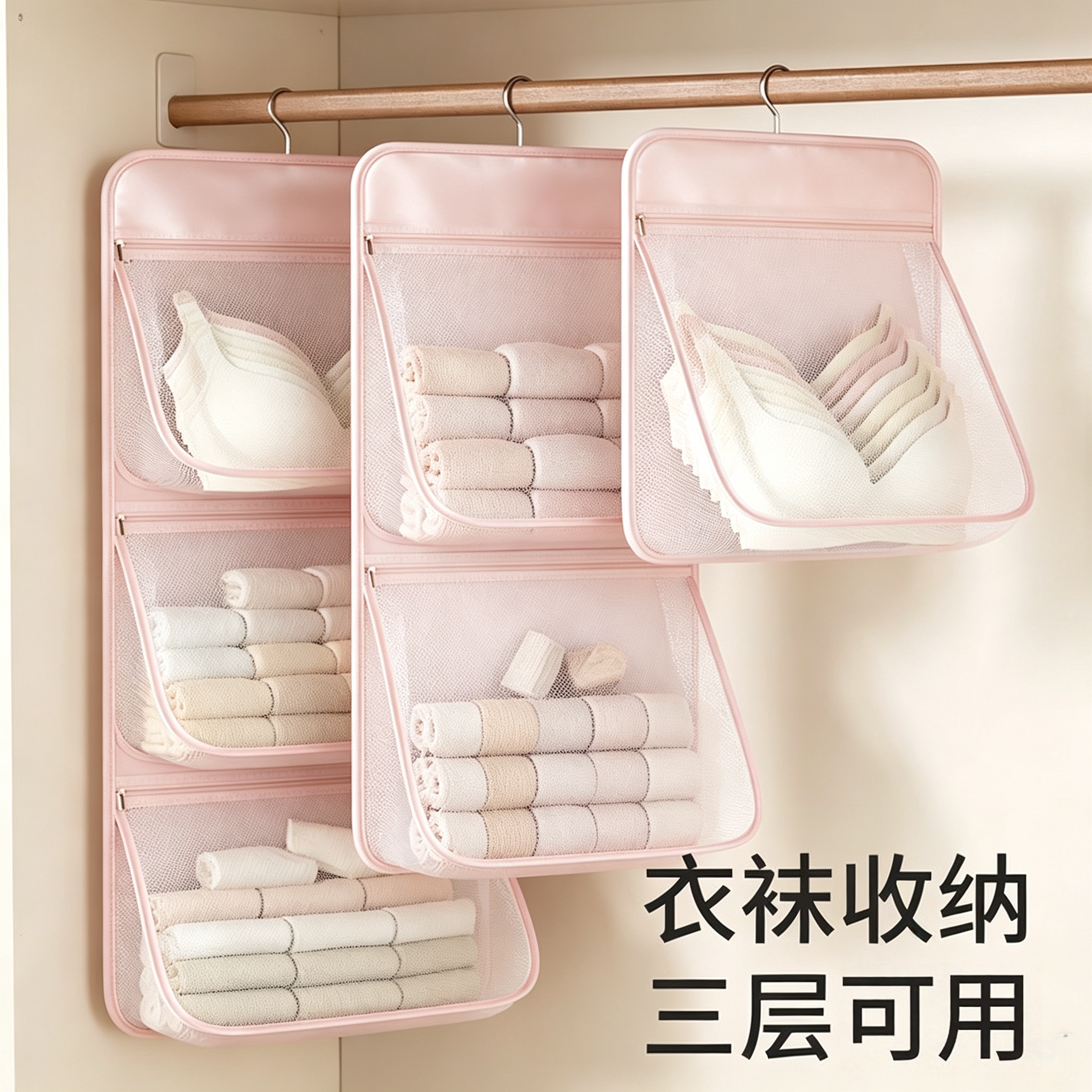 袜子收纳袋悬挂式内衣内裤网兜家用衣柜分层神器学生宿舍门后挂袋