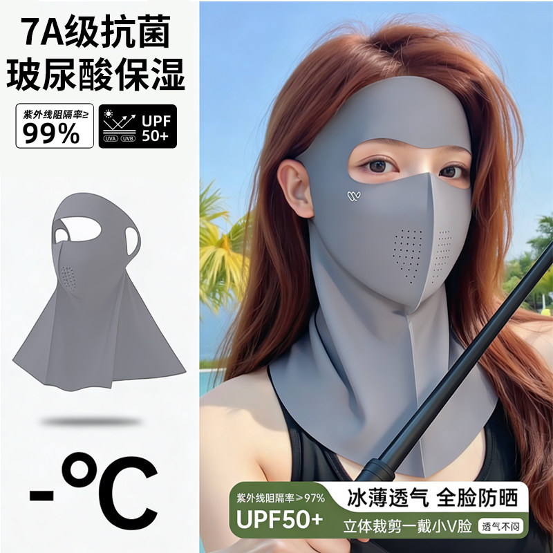 全脸防晒口罩女夏季冰丝透气防紫外线护颈一体骑行开车遮阳面罩