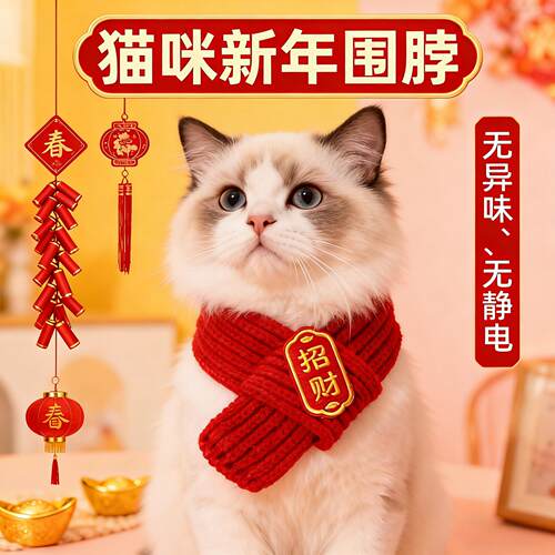 猫咪围脖小狗可爱项圈毛线宠物围巾围兜狗狗保暖配饰红色喜庆新年