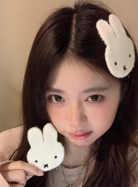 韩系甜美可爱米菲兔毛绒魔术贴发夹女碎发刘海贴侧边发贴发卡发饰