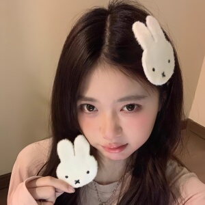 韩系甜美可爱米菲兔毛绒魔术贴发夹女碎发刘海贴侧边发贴发卡发饰