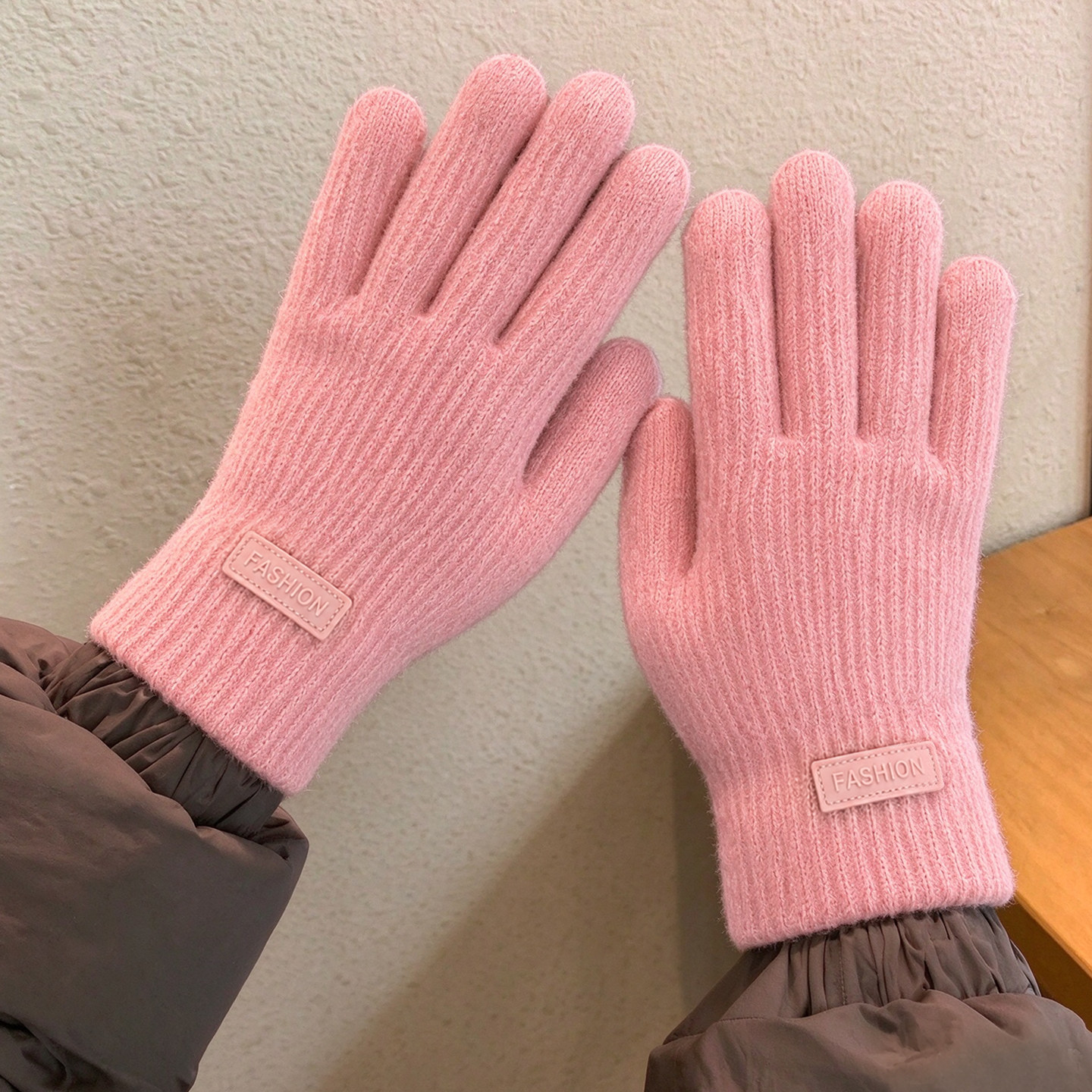 针织保暖手套女加绒加厚秋冬季防寒防风可触屏毛绒东北哈尔滨滑雪
