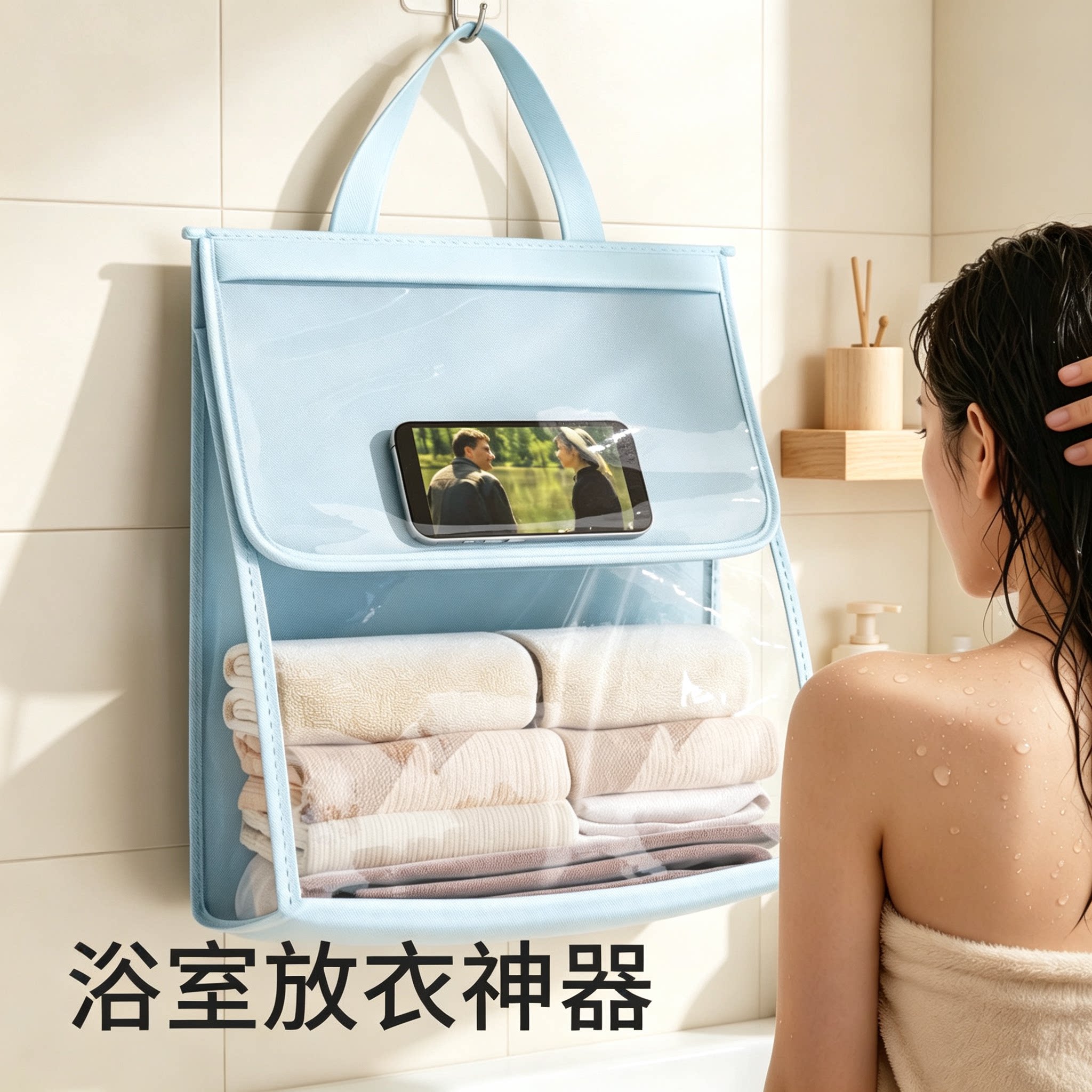 浴室放衣服神器防水衣物袋宿舍卫生间洗澡放干净衣服挂式住宿学生