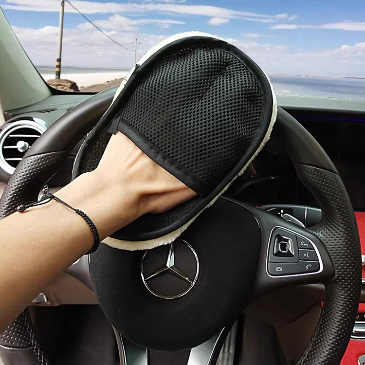 羊毛毛绒洗车手套雪尼尔工具抹布熊掌不伤擦车漆面打蜡专用海绵