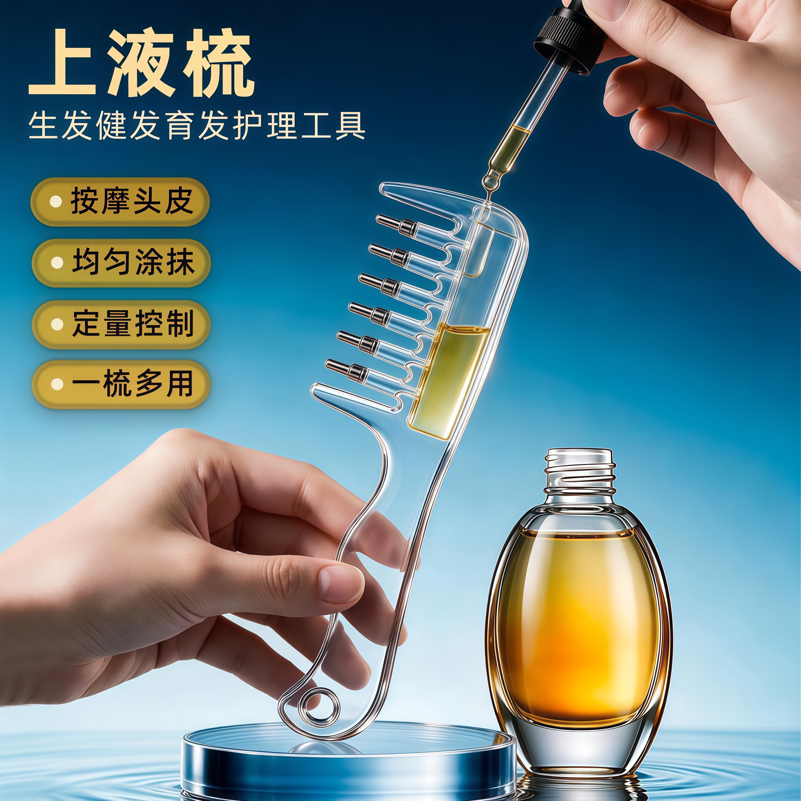 新款水晶导液梳护发精油按摩梳