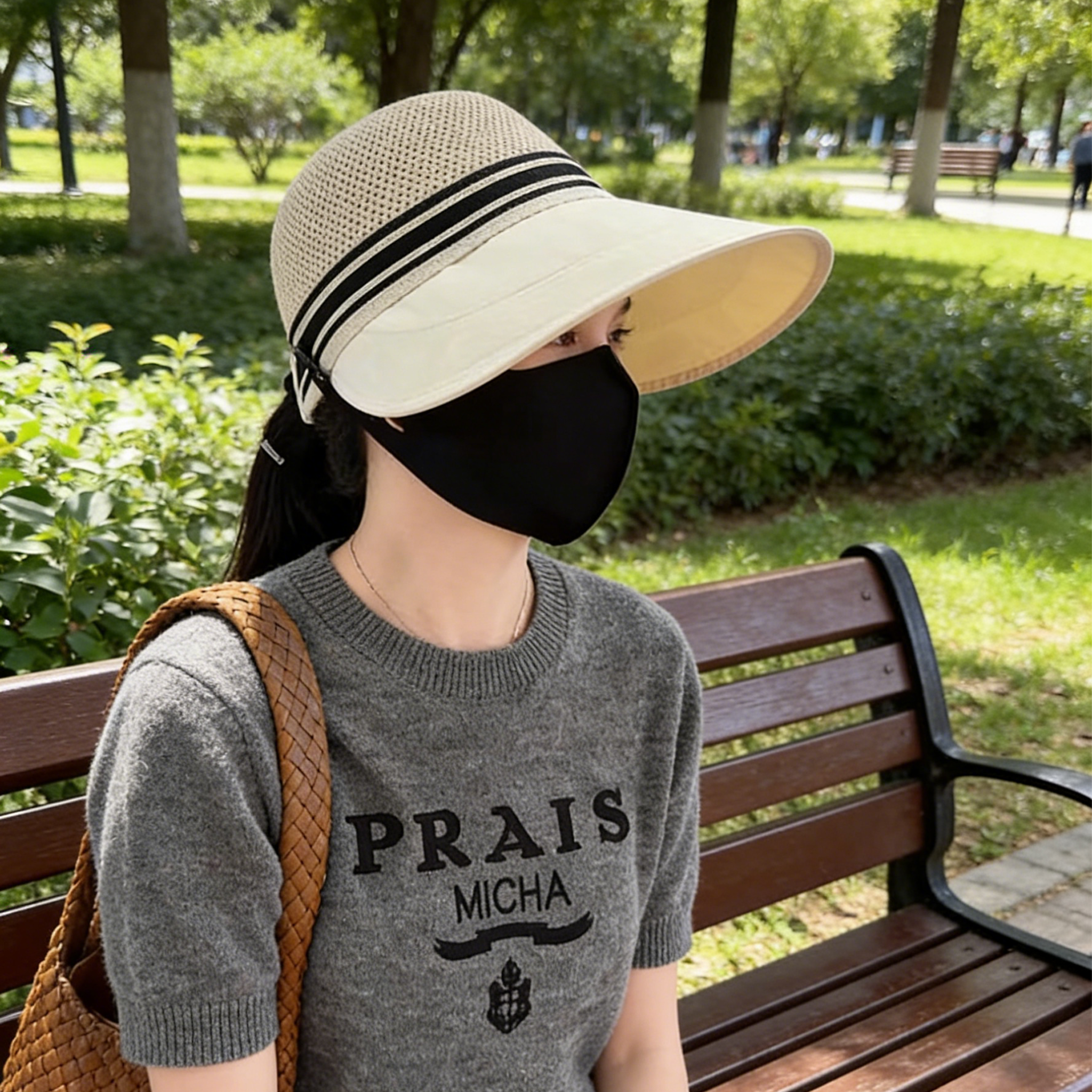 春夏镂空透气鸭舌帽女2026新款可挂口罩大檐遮阳帽户外出游防晒帽