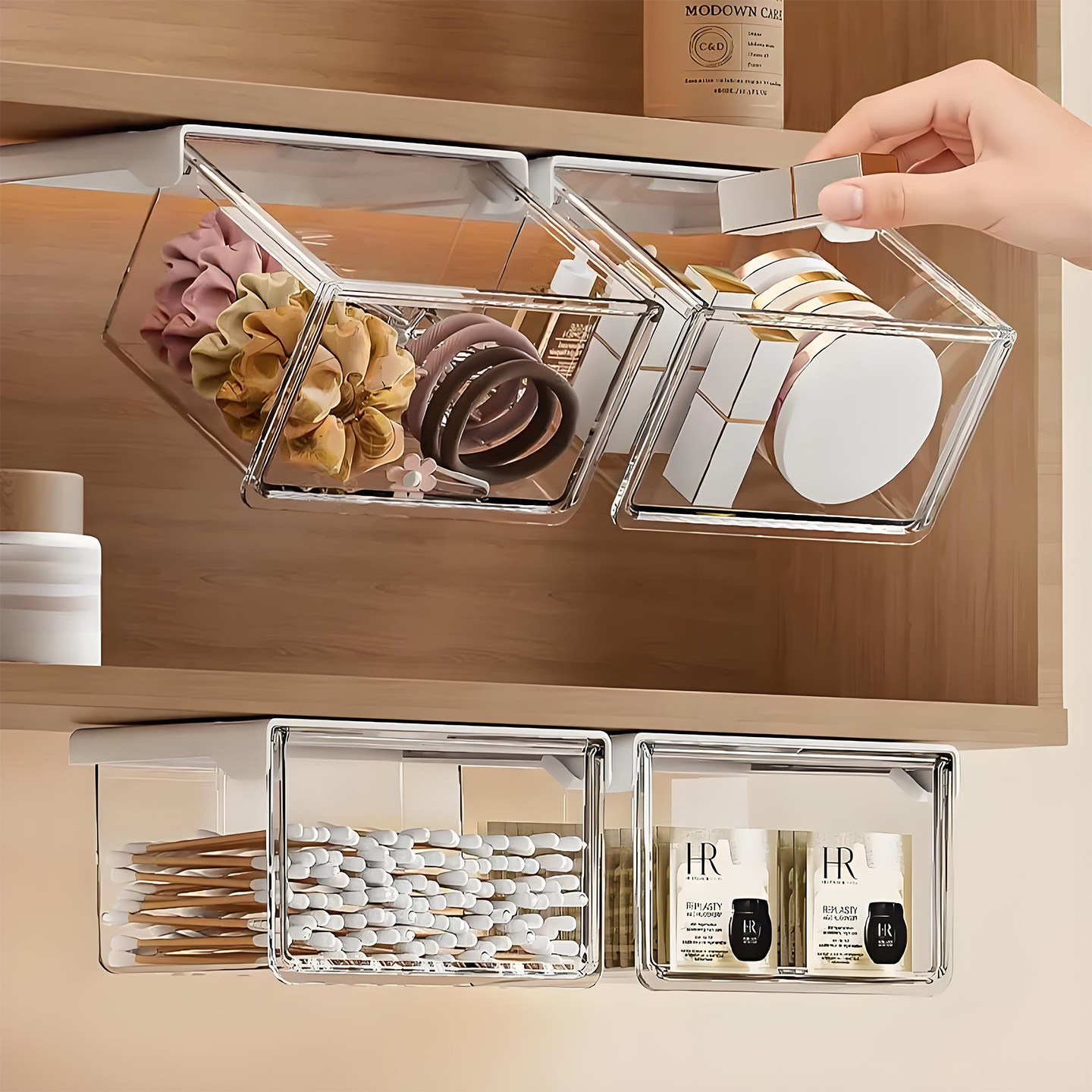 镜柜下抽屉式收纳盒卫生间化妆品收纳神器卸妆棉签口红透明置物架,收纳整理,镜柜收纳盒,淘宝优惠券,粉丝福利购,淘宝优惠卷