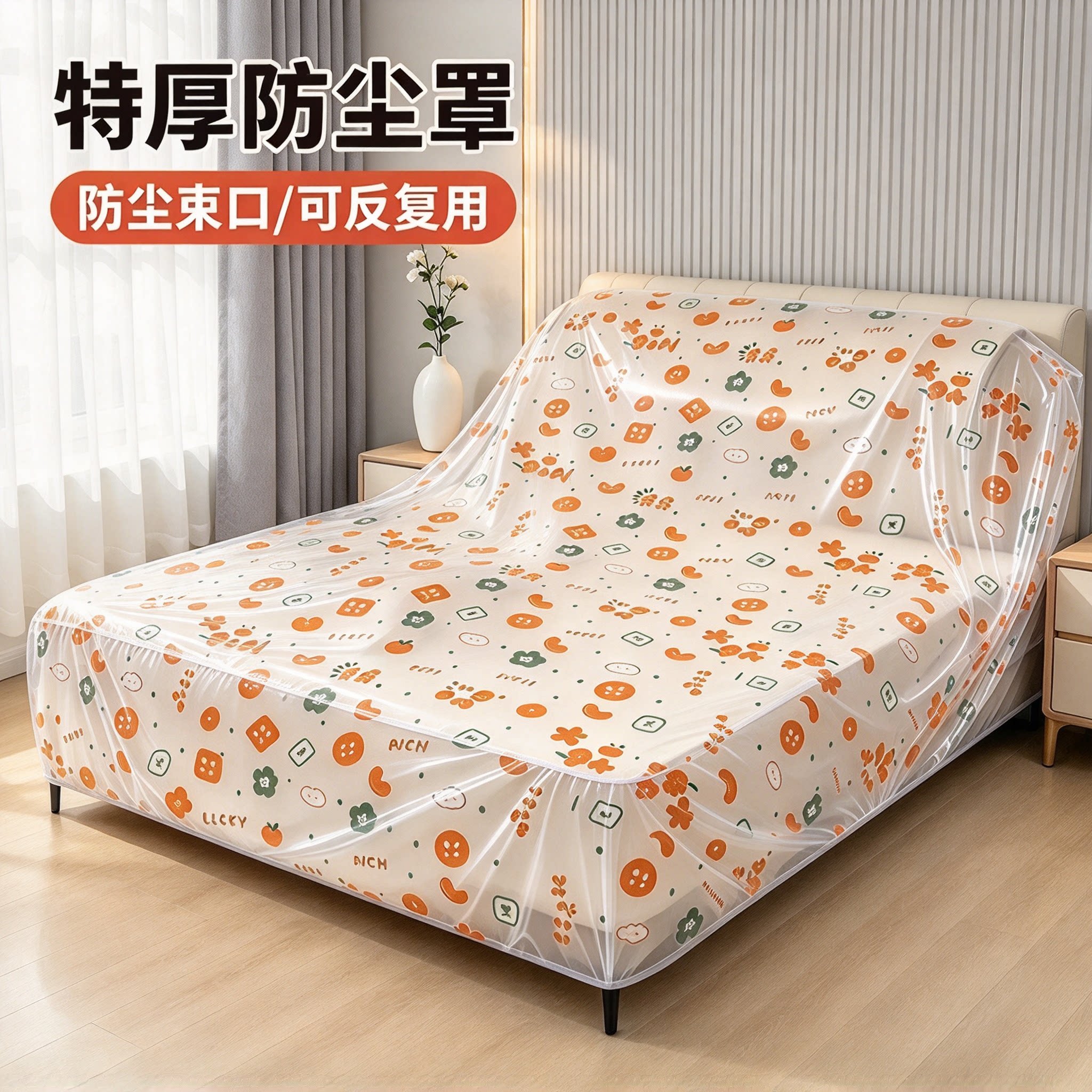 防尘罩床罩遮灰尘沙发全盖松紧装修防尘塑料膜家用家具保护膜束口