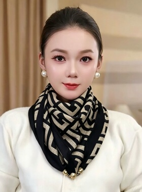 2026新款高级感三角巾时尚磁吸扣小方巾秋冬保暖围脖围巾女丝巾女