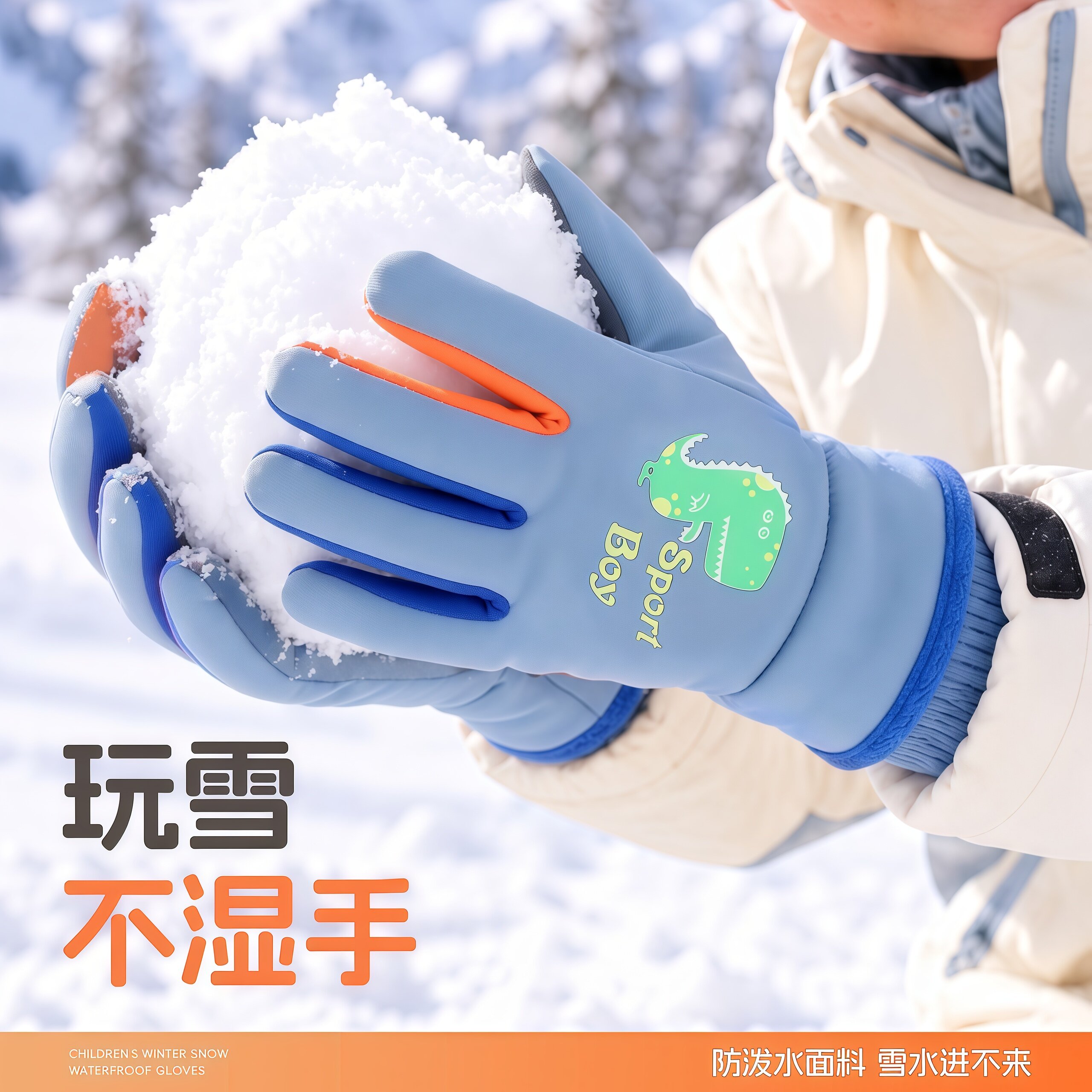 儿童滑雪手套女童宝宝玩雪专用防水防风男童东北雪地防寒加厚保暖