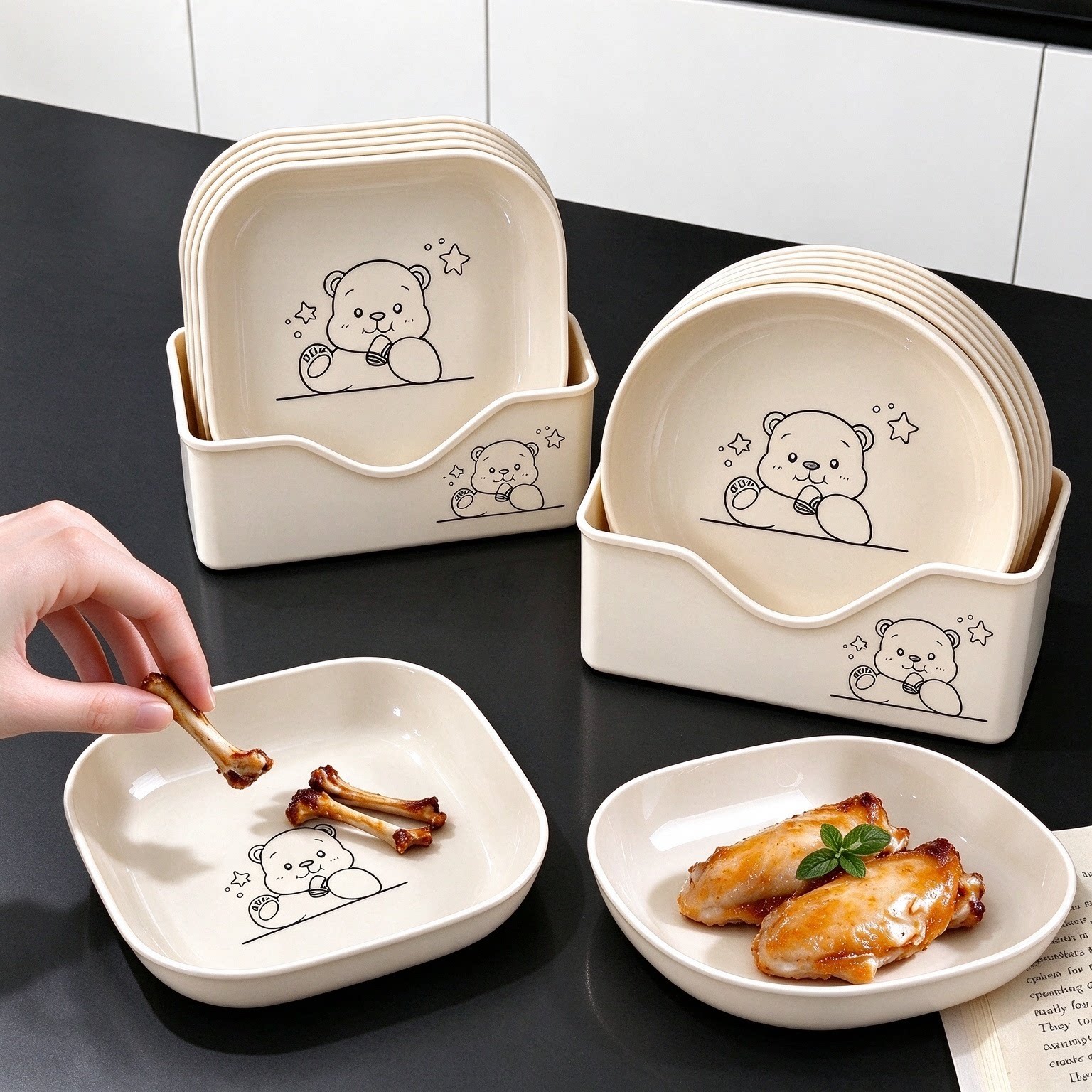 日式吐骨碟家用高颜值吐骨碟盘碟餐桌食品级可微波放菜骨碟带底座