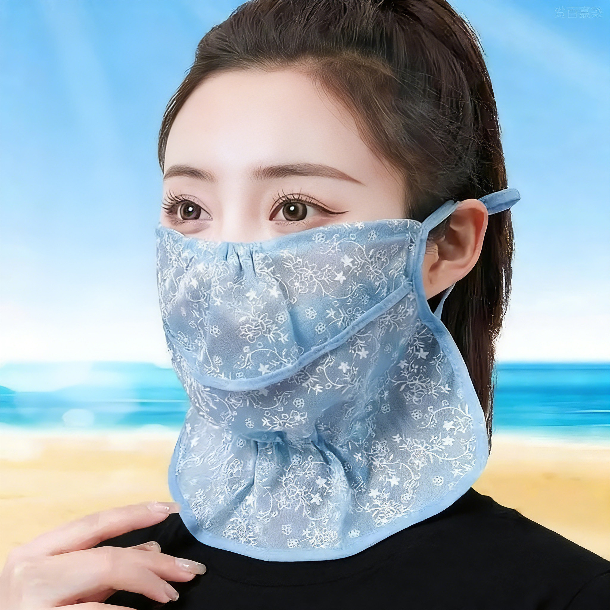 夏季防晒冰丝口罩女薄款遮阳隔热户外透气遮阳开口可水洗骑行面纱