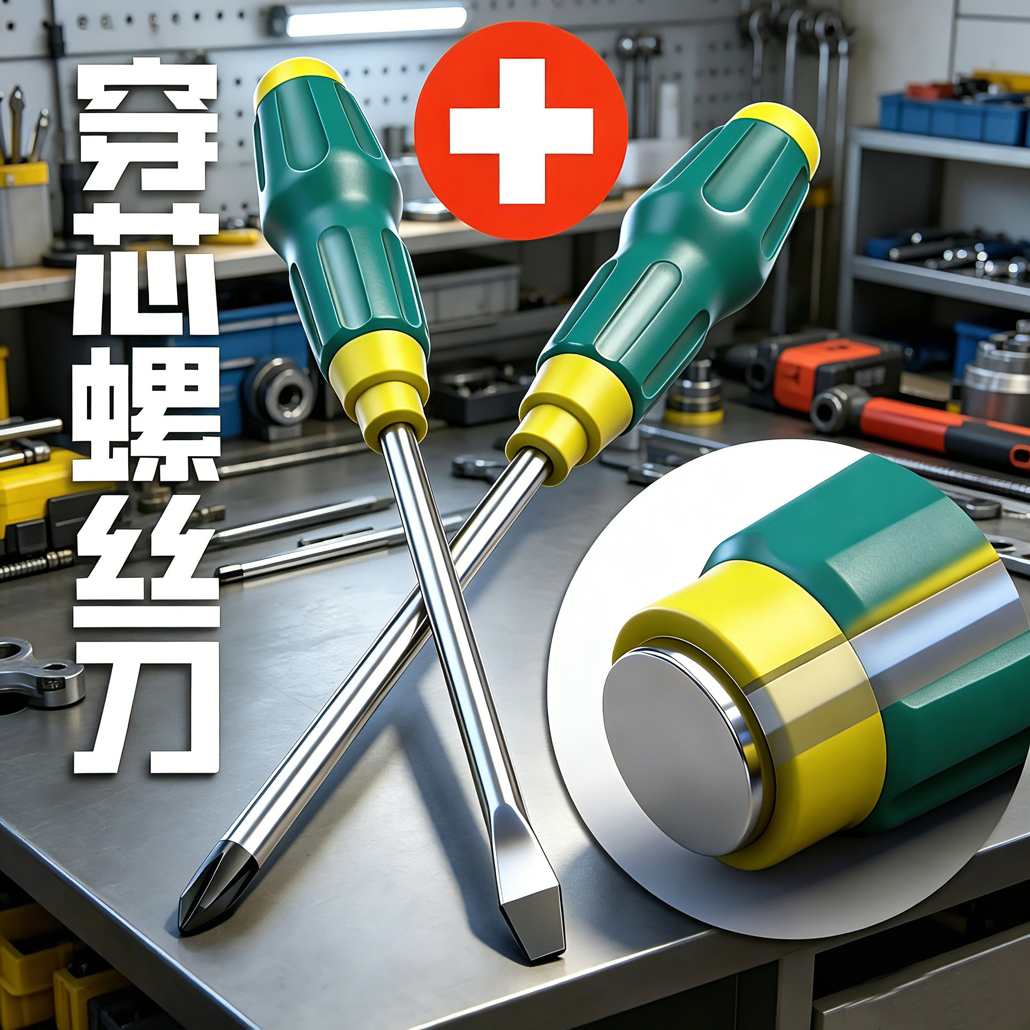 加长穿心螺丝刀工业级通心可敲击螺丝刀超硬磁力十字一字批头起子