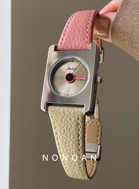 NONOAN 粉白拼色设计感磁吸折叠扣时尚高级小众气质百搭手表ins风