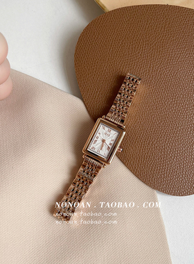 NONOAN 长方形小表盘手表女学生ins风复古罗马数字不锈钢带石英表