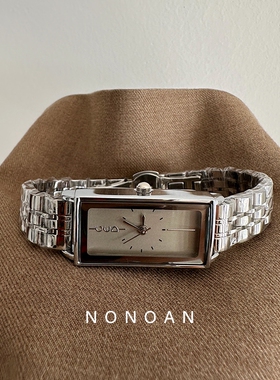 NONOAN 灰色钢带方盘贵气ins小众高级手表女生百搭简约通勤石英表
