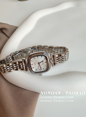 NONOAN 复古文艺女青年高级感小众ins手表学生时尚气质钢带小方表