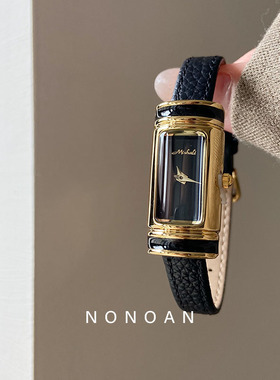 NONOAN 复古黑金水桶长条时尚小众设计感真皮手表轻奢高级腕表471