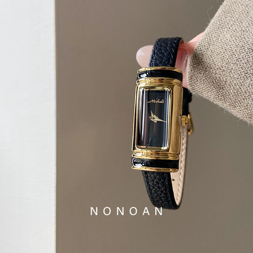 NONOAN 复古黑金水桶长条时尚小众设计感真皮手表轻奢高级腕表471