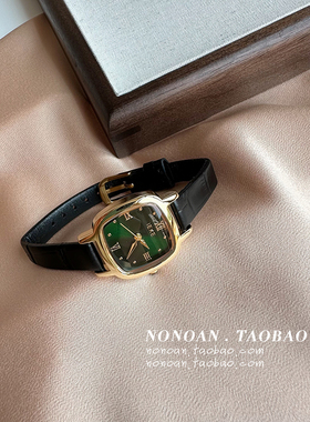 NONOAN 复古小方形手表女学生罗马数字ins风小众轻奢真皮石英女表