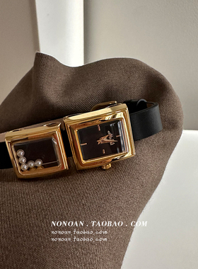 NONOAN经典小香风双方形设计轻奢珍珠复古中古风手表女生精致礼物