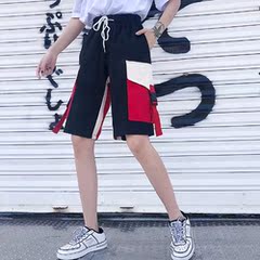 Real shot summer Korean loose and versatile elastic waist high waist casual tooling shorts female student wide leg