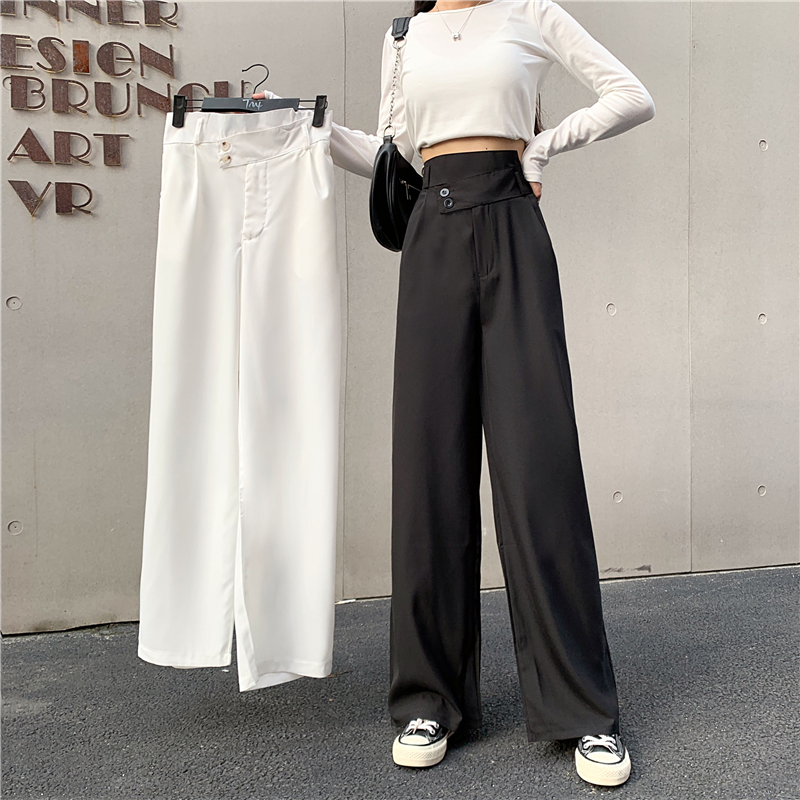 Real shot autumn new suit floor pants women's big fat mm high waist vertical feeling straight tube wide leg pants