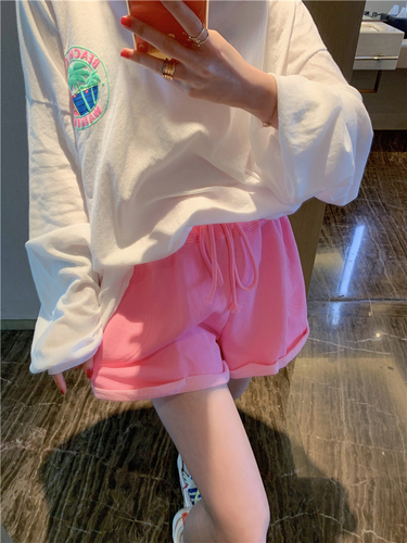 Non real fashion Korean East Gate pink towel shorts women's sweatpants loose