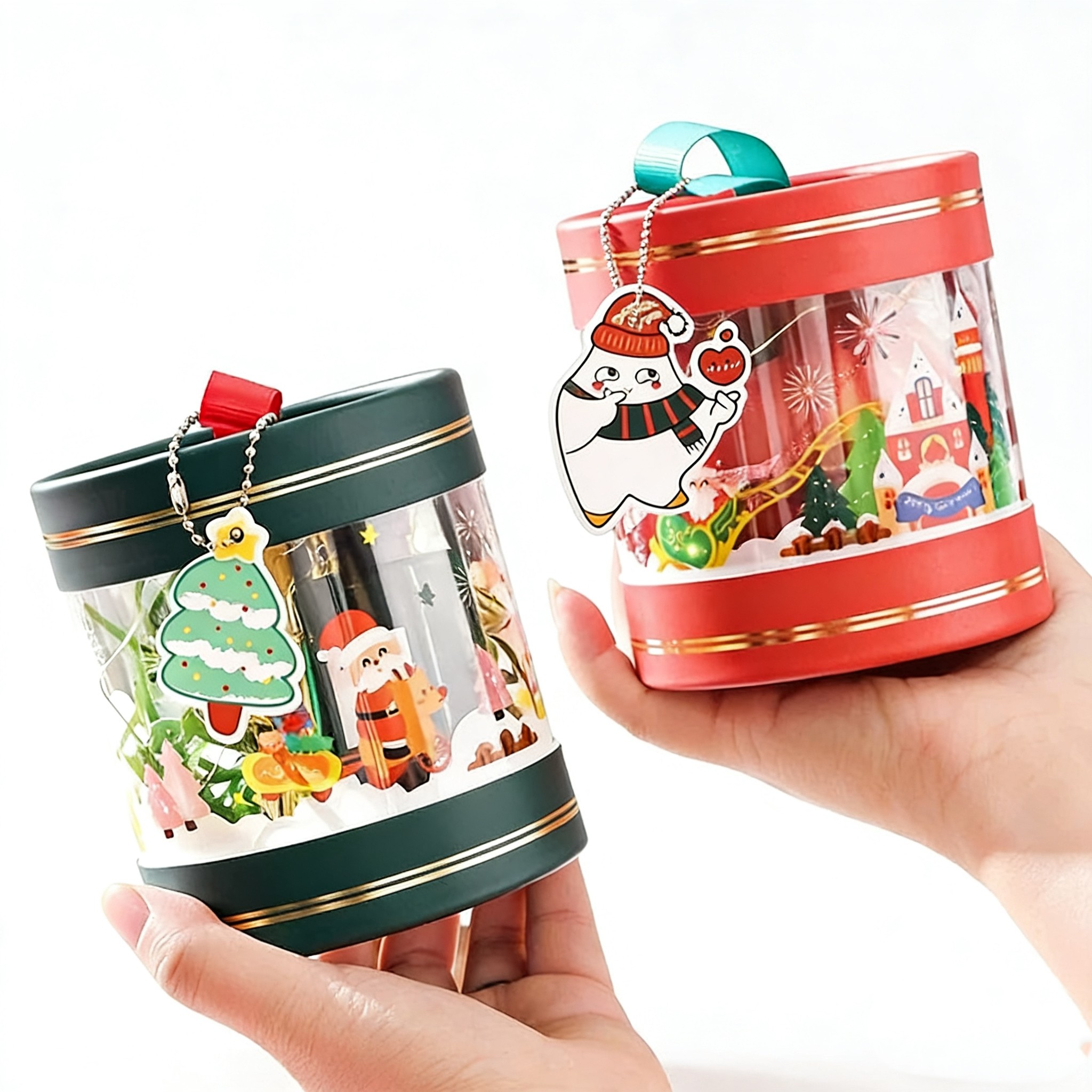 现货批发圣诞节苹果盒 透明卡通平安夜礼盒 精美糖果苹果包装盒