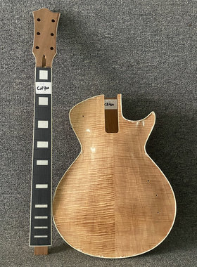 LP电吉他套装 半成品DIY组装吉他 琴体桃花心木+虎纹枫木 无品丝