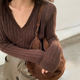 咖色V领短款 毛衣女小个子秋冬高级感软糯高腰显瘦美拉德针织上衣