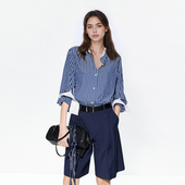 女长袖 现货 宽松通勤衬衣 平替 蓝色条纹衬衫 商场同款 MOC家同款