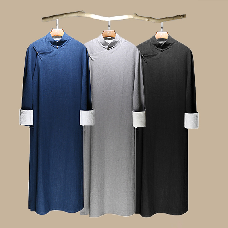 相声服大褂民国男装斜襟袍子长衫中式五四青年装棉麻中国风演出服