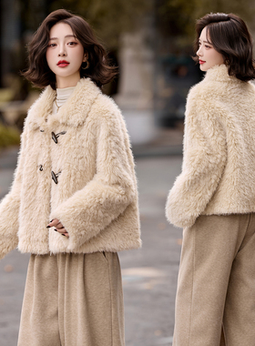 白色羊羔毛皮毛一体短毛毛外套女冬小个子加厚保暖宽松百搭毛茸茸