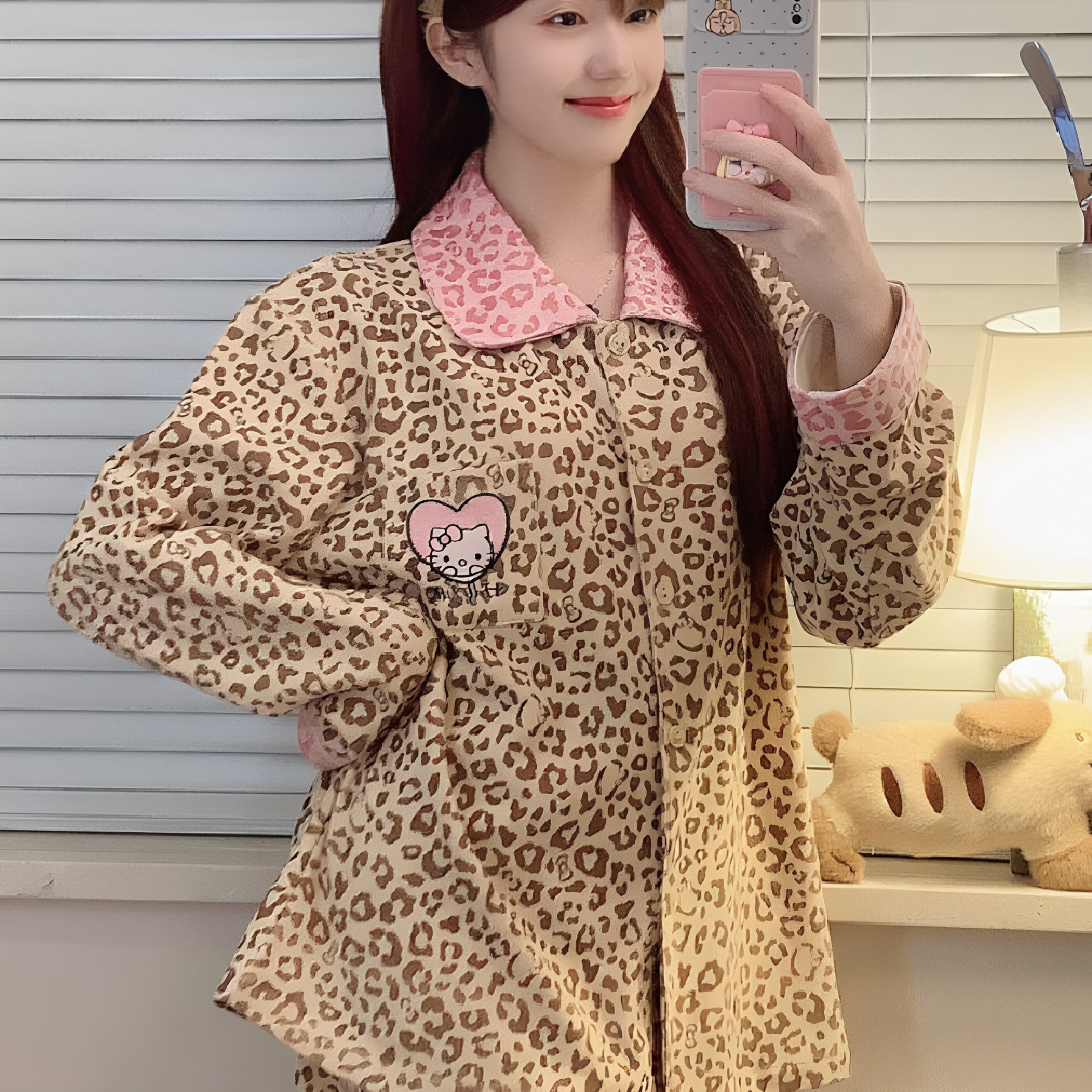 韩系少女可爱豹纹德绒睡衣女秋冬季学生宿舍可外穿保暖家居服套装