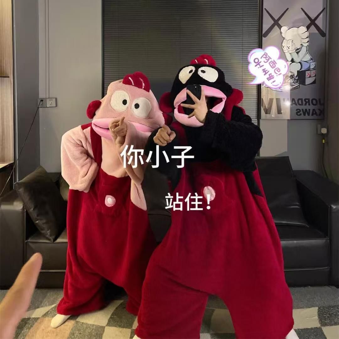 秋冬季可爱搞怪小丑鱼连体情侣睡衣女珊瑚绒学生宿舍可外穿家居服
