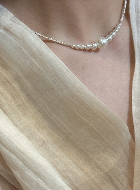 S925银渐变项链夏尼复古珍珠