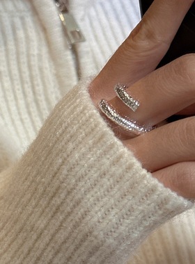 交叉戒指夏尼S925纯银节日肌理感