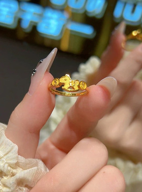 钛钢不掉色有钱招财小马戒指