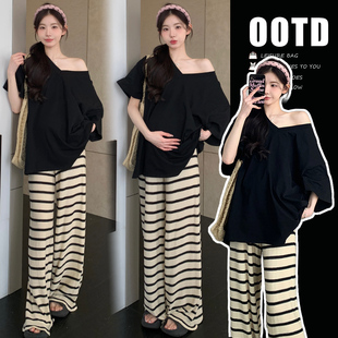 夏季孕妇装慵懒风套装时尚休闲宽松舒服T恤+阔腿裤宽松休闲两件套
