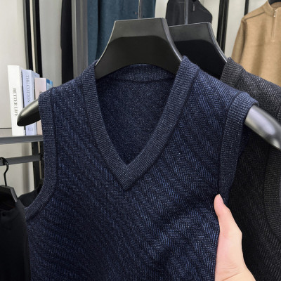 男装秋冬羊毛V领背心男士厚款保暖套头毛衣针织无袖坎肩马甲