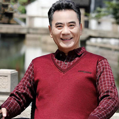 冬季男士假两件加绒加厚毛衣翻领保暖针织衫中老年polo打底衫