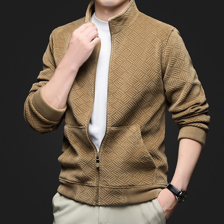 立领拉链开衫卫衣男秋冬款时尚潮流高级感印花宽松休闲抓绒衣外套