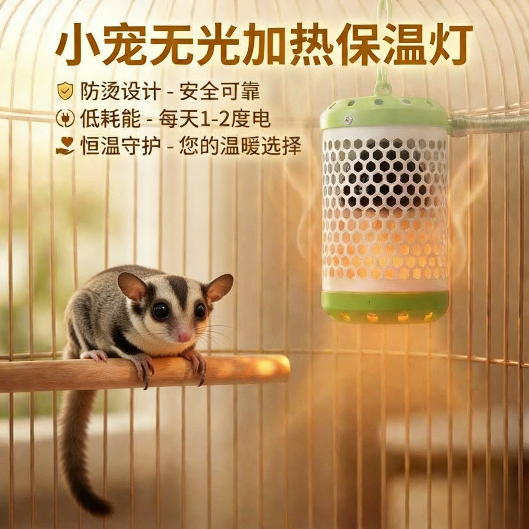 蜜袋鼯取暖器仓鼠鹦鹉保暖灯陶瓷保温灯无光恒温加热灯过冬神器