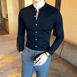 C66-P55春秋韩版修身男士立领纯色休闲衬衫发型师商务休闲衬衣潮，男装衬衫，电商C309A