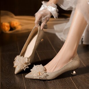 3cm低跟法式结婚鞋女主婚纱两穿不累脚新娘鞋日常可穿矮跟礼服鞋