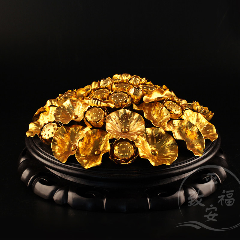 供佛金莲花 鎏金盆式盘式金色莲花 聚宝盆镀金莲花盆佛前供奉用品