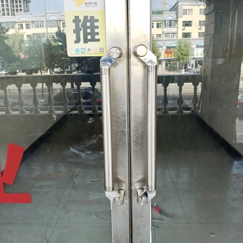 双开门无框推拉门玻璃门不锈钢大门斜拐脚刀头型玻璃门拉手有框门