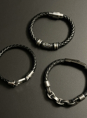 美国街头黑武士编织皮绳男士手环