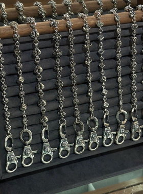 重工复古泰银十字架腰链镀纯银船锚钥匙链六芒星骰子嘻哈包包链潮